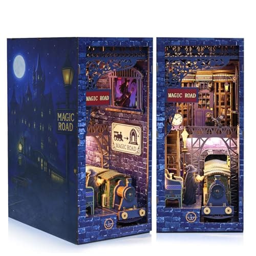 Magic Station Book Nook Kit - DIY Miniature House Kit for Adults, Teens and Beginners, Dollhouse Booknook Magic Book Nook Tiny House Bookshelf Decor 3D Wooden Puzzle, DIY Bookshelf Insert Decor Gift