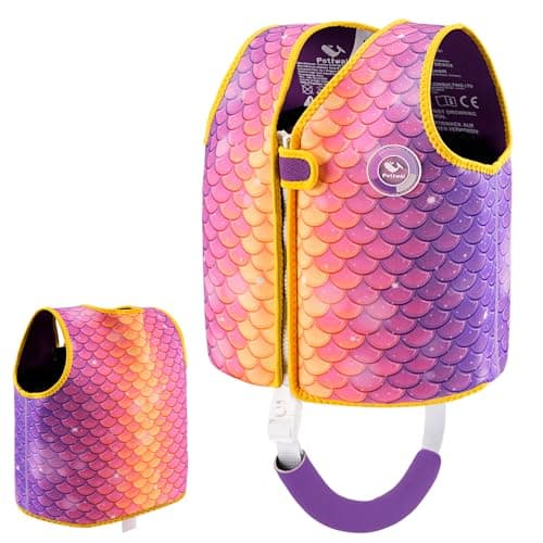 Pottwal Swim Vest for Kids - Swim Jacket for 2-3 Years (33-40LBS) - Puddle Jumper with Adjustable Crotch Strap - Made of Neoprene & EPE - Purple Mermaid Scales