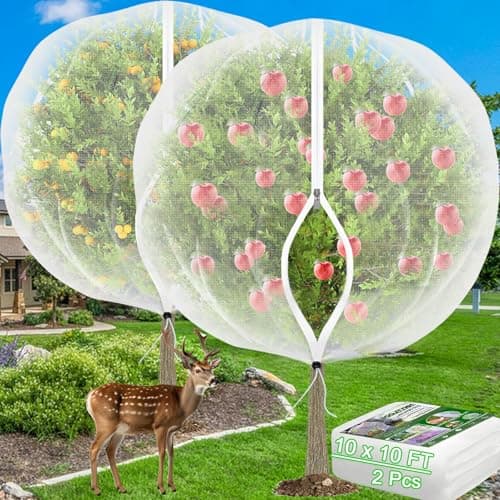 VITI Large Fruit Trees Netting Zipper - 2Pcs 10X10 FT with Drawstring Bird-Proof,Durable Mesh Covers for Blueberry,Apple,Pear,Peach,Orange Trees&Tomato Plants Bug Insect Protection Cover (2,10X10 FT)