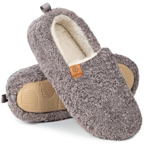 EverFoams Women’s Soft Curly Full Slippers Memory Foam Lightweight House Shoes Cozy Loafer with Polar Fleece Lining Grey,8.5 US