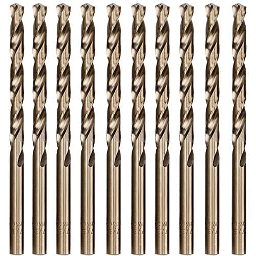 Hymnorq 10-Piece 7/32 Inches M35 Cobalt Drill Bit Set for Stainless Steel, – Dual Twist Flute, Straight Shank, Bronze Finish, 135° Split Point, Fully Ground, with Tough Transparent PP Plastic Case