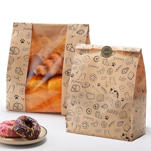 betkou 24PCS Paper Bread Bags for Homemade Bread and Sourdough, Clear Window Bakery Bags for Storage and Gifting, 50% Thicker Kraft Material, Includes Sealing Stickers