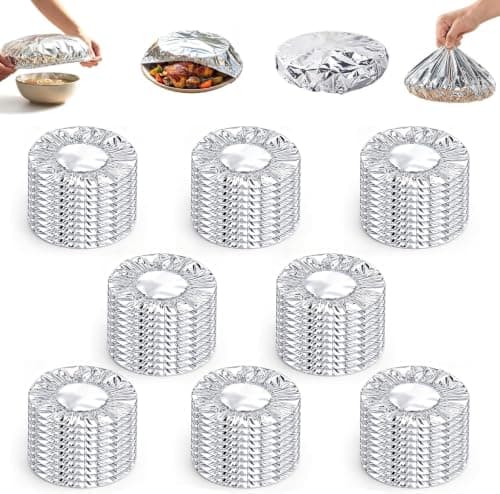 80 PCS Reusable Elastic Aluminum Foil Food Covers, Heat Retaining & Fresh Keeping, Universal Fit for Plates Bowls Pots, Oil Resistant Easy Clean for Home Picnic Party Daily Use