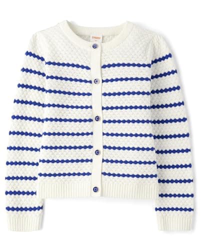 Gymboree,Girls,and Toddler Long Sleeve Cardigan Button Up Sweater,White Striped,12