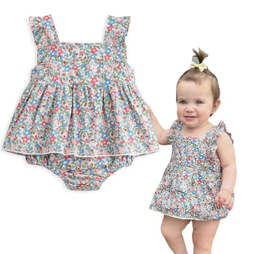Simplee kids Baby Infant Girls Summer Romper Dress Summer Cotton Ruffle Sleeve Floral Onesie for 18 Months