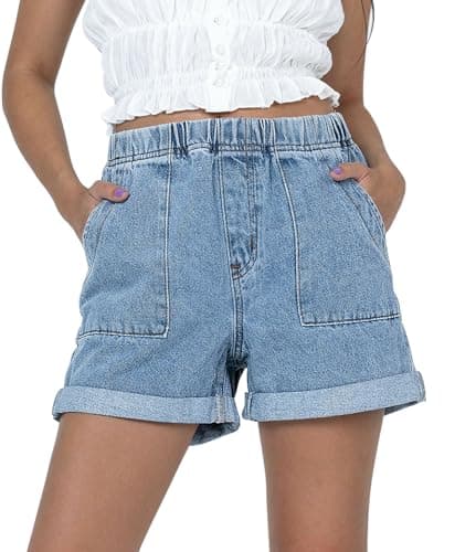 StunShow Denim Shorts for Women High Waist Frayed Raw Hem Plus Size Stretchy Jean Shorts