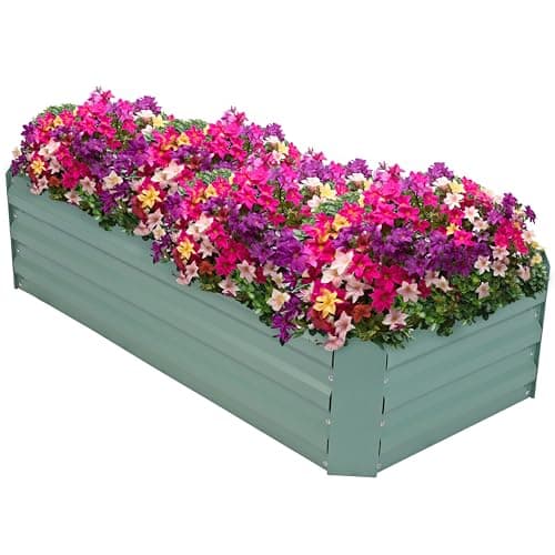 Sunnydaze Galvanized Raised Garden Bed - Outdoor Planter Box for Backyard or Patio - Steel Metal Raised Bed for Gardening Vegetables, Flowers, Herbs - 47 x 23 x 12 in - Green - Rectangle