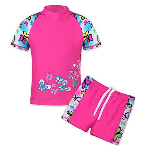 TFJH E Girls Swimsuit UPF 50+ UV Two Piece Swimwear ButterflyShort 3-4 Years 4A