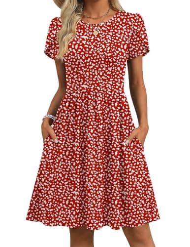 Zeagoo Mini Dresses Short Sleeve Women Casual Floral Print A-Line Flowy Beach Sundress with Pockets Hawaiian Tropical Vacation Crew Neck 2026