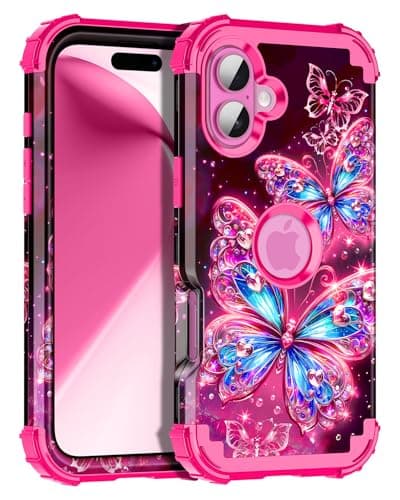 Miqala for iPhone 16 Plus Case,Glow in The Dark Three Layer Heavy Duty Shockproof Protection Hard Plastic Bumper+Soft Silicone Case for Apple iPhone 16 Plus,Hot Red