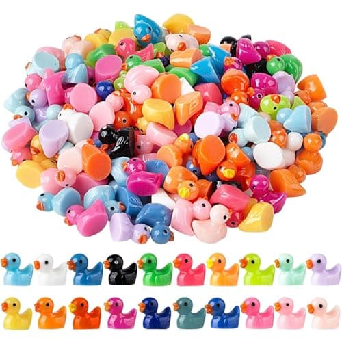 Diinokiy 200 Pcs Mini Resin Duck Colorful Miniature Figures Micro Fairy Garden Landscape Aquarium Hide and Seek Dollhouse Cake Decoration Potted Plants D.I.Y Craft Charms for Party Toys Game Gift