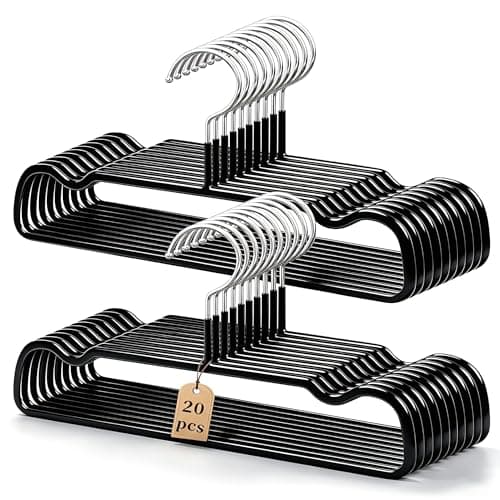 Non-Slip Rubber Pants Hangers,20 Pack Slim Thin Space-Saving Trouser Hanger,Rust-Free Closet Clothes Organizer for Slacks Scarf Ties,13.3inch