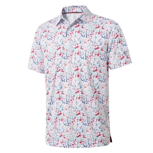 Golf Shirts for Men Dry Fit Short Sleeve Print Performance Moisture Wicking Polo Shirt