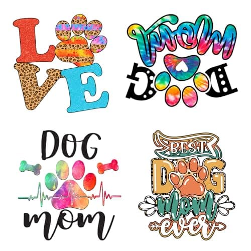 4Pcs Dog Mom Iron On Transfer Patches DIY Iron On Decals Heat Transfer Vinyl Stickers for Clothes T Shirts Bag Pillow Covers Decoration Appliques