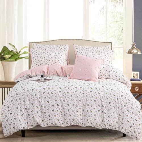 BUPIRD Duvet Cover King Floral 100% Brushed Microfiber 3 Pieces Fresh Chic Garden Style Pink Botanical Flower Printed Pattern King Floral Duvet Cover with Zipper Closure