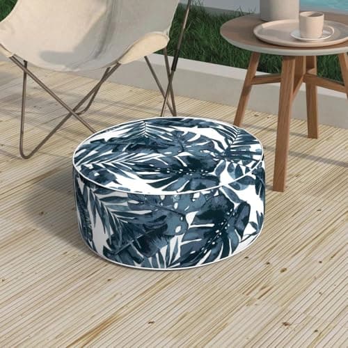 Melody Elephant Inflatable Stool Ottoman, Footrest Ottoman with Handle, Outdoor or Indoor Round Portable Stool for Patio Home Decoration, 21x9 Inch, Palm Blue