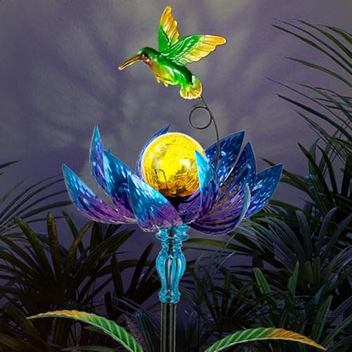 Sunnylight Solar Wind Spinners Outdoor, Solar Wind Spinner with LED Lights Ball, Garden Windmill for Yard, Garden, Patio, Lawn Decor (Blue)