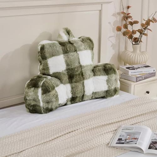 Animebody Reading Pillows for Boyfriend Adult,Velvet Back Pillow Bed Wedge Large, Back Rest Support Cushion for Sitting Up in Bed/Couch for Bedrest 18inch-Sage Green Grid Print