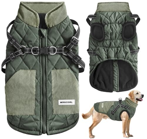 Mosucoirl Warm Dog Coats Pet Clothes, Waterproof Dogs Jacket Reflective Pet Outfits Winter Dog Cold Weather Coat Cozy Snow Jackets Vest for Small Medium Large Dogs Puppy Doggie