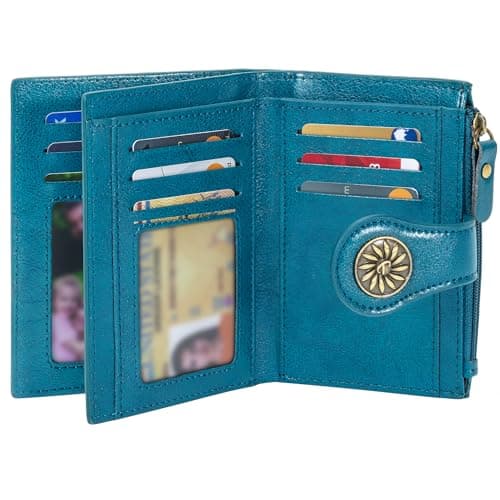Tipmile Small Wallets Woman Leather 2 ID Windows Bifold RFID Blocking Credit Card Holder Wallet with Zipper Coin Pocket