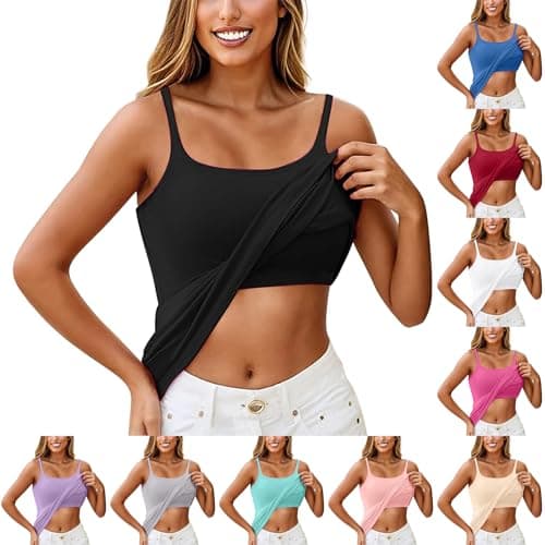 Tank Tops with Built in Bras Padded Cotton Tank Tops for Women Adjustable Spaghetti Strap Basic Casual Daily Yoga Sleepwear Adjustable Spaghetti Straps Plus Size Summer Top Shelf Bras with Support
