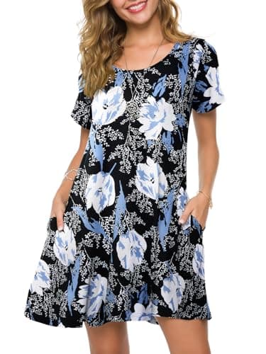 ZENNILO Plus Size Casual T Shirt Dresses for Women Flowy Swing Tunic Dress Pockets