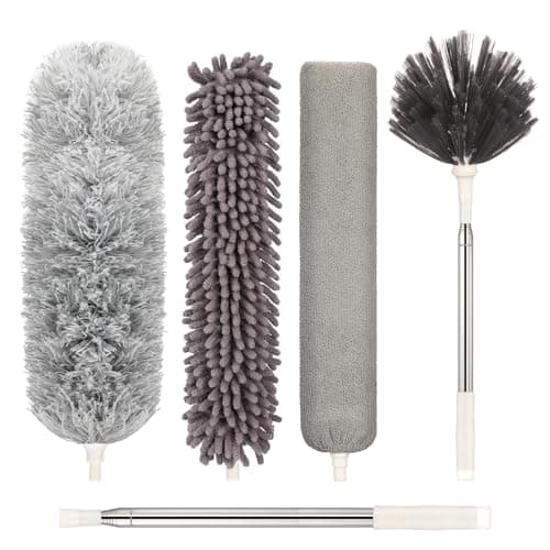 Microfiber Duster with Extension Pole(Stainless Steel) 30 to 100 Inches, Washable Dusters, Reusable Dusters, Bendable Duster for High Ceiling, Cleaning Ceiling Fan, Furniture, Blinds, Cars