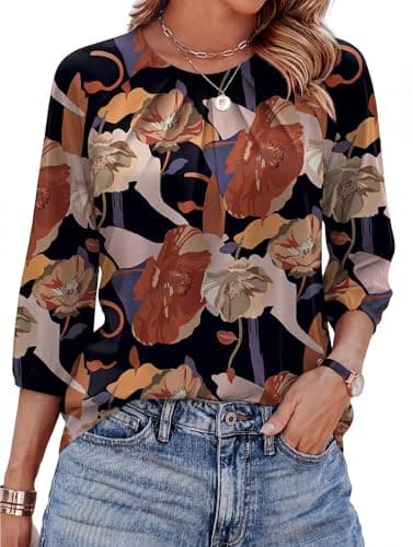 Hawaiian Shirts for Women Tops Dressy Casual Elbow Length Tops for Women Plus Size Blouses for Women Spring Clothes Summer Tops Business Casual Outfits Fall Fashion Clothing Floral Print 3XL