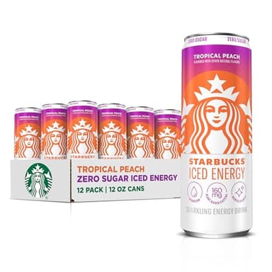 Starbucks Iced Energy Drink, Tropical Peach, Zero Sugar Energy Drink, Plant Based Caffeine, Hydration, Mental Clarity, 12 Fl Oz Cans (Pack of 12)