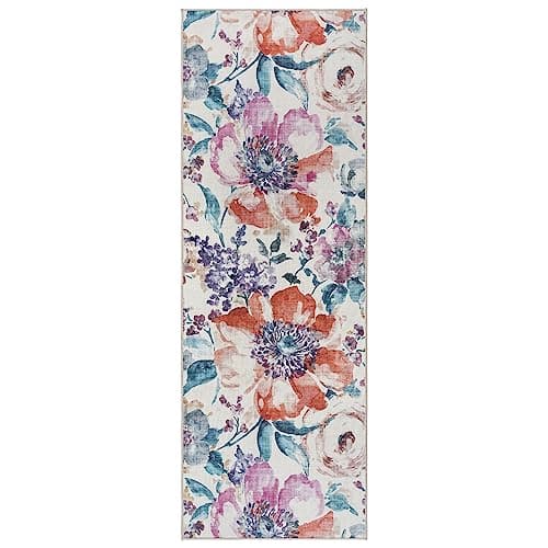 Gertmenian Indoor Boho Rug - 2x6 Runner, Non Slip, Super Strong, Ideal for High Traffic Areas in Entryway, Bedroom, Kitchen - Flora, Multi, 28516