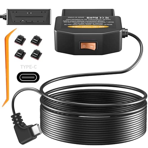 OBD Dash Cam Power Cable, Type-C USB Hardwire Kit 12V-36V to 5V/3A Charger