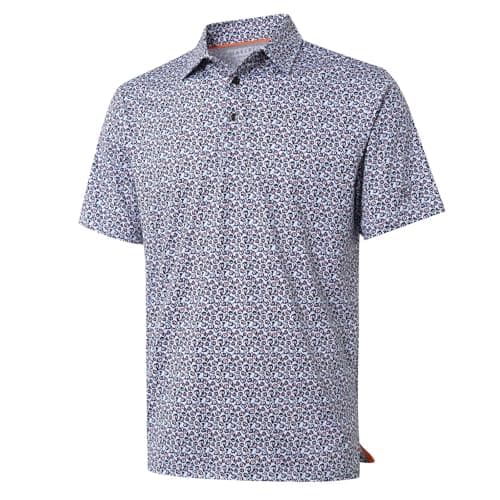 Men's Golf Shirts Dry Fit Short Sleeve Print Performance Moisture Wicking Patterned Polo Shirt for Men