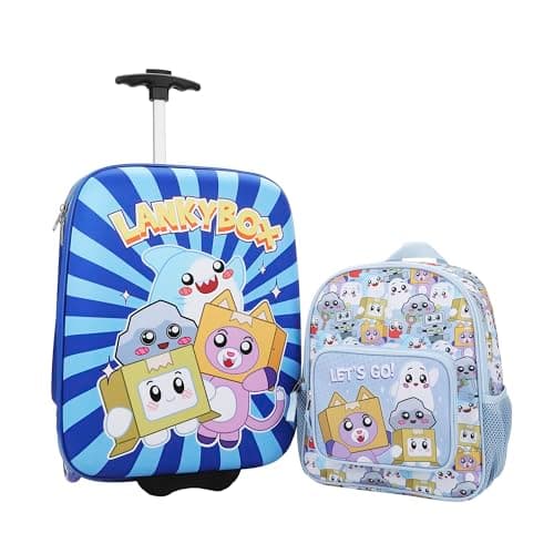 Bioworld Lanky Box Character Group Shot 2-Piece Youth EVA Wheeled Youth Luggage & Travel Backpack Set