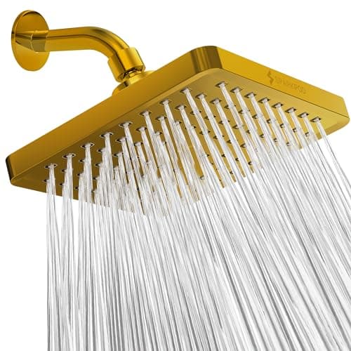 SparkPod Shower Head - High Pressure Rain - Premium Quality Luxury Design - Easy Clean Adjustable Replacement for Your Bathroom Shower Heads (Egyptian Gold, 8 Inch Square)