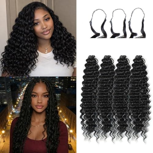 KRALER Feather Crochet Hair Extensions for Women 18 Inch 100 Strands Miracle Knots Feather Crochet Hair Pre-Separated Invisible Curly Deep Wave Crochet Hair(100strands Natural Black)