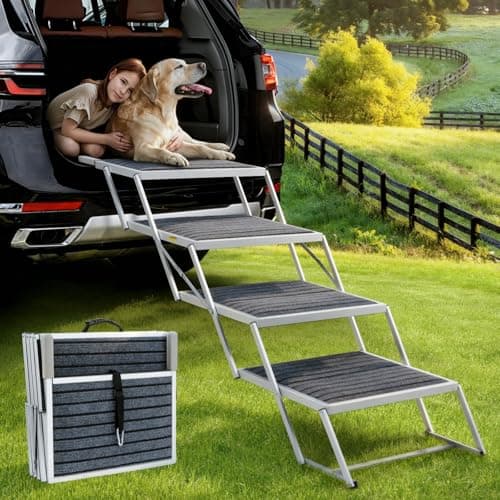 Duckygoo Dog Stairs for Large Dogs - 20" Extra Wide 4-Step Foldable Dog Ramp for Car/SUV/Truck & High Beds - Supports Large Dogs up to 200Lbs