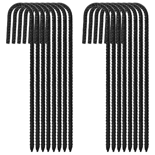 ERYTLLY 12In Rebar Stakes J Hook Heavy Duty Galvanized Metal Stakes for Ground Barrel Soil Tent Swing Set Anchors Fence Stakes Curved Steel Plant Support Garden Stakes with Hooks(12in 16pk)