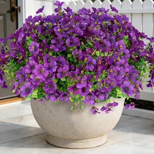 ICEROYCE Artificial Flowers for Outdoors, 16 Bundles UV Resistant Fake Outdoor Flowers, Realistic Spring Decor for Planters, Porch, Home and Garden Decoration (Purple)