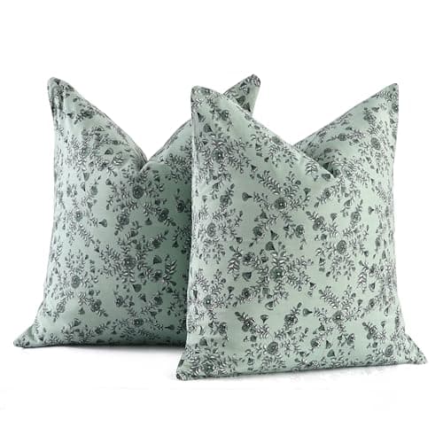 CPC Sage Green 18x18 in Throw Pillow Covers for Farmhouse, Neutral Decorative Pillow Covers for Living Room Couch, Accent Sofa, Kids Room Pillows 2 pcs Gift for Spring, Mother's Day