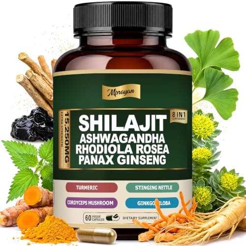 MPRAYAN Ashwagandha Capsules, 8-in-1 Herbal for Men and Women, with Rhodiola Rosea, Ginseng, and Stinging Nettle, Shilajit