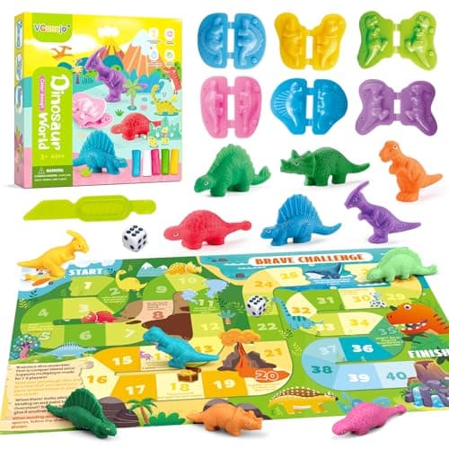 Dinosaur Dough Sets for Kids Ages 2-4, Family Board Games for 2-6 Players, 6 Dino 3D Modeling Tools, 5 Dough, Adventure Map & Dice, Dough Accessories Gift for 3 4 5 6 Year Old Boys Girls