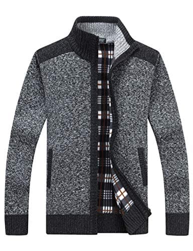 Yeokou Men's Casual Slim Full Zip Thick Knitted Cardigan Sweaters with Pockets (Small, Z-12-Dark Grey001)