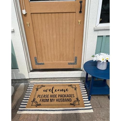 GXFC Welcome Mat with Rubber Back Welcome Please Hide Packages from My Husband Funny Doormat for Entrance Way Monogram Mats for Front Door Mat No Slip Kitchen Rugs and Mats 30"(L) x 18"(W)