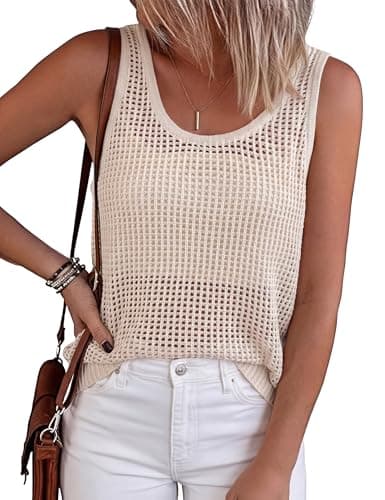 Totatuit Womens Spring Sweater Vest 2026 Boho Summer Tops Cropped Coverup Knit Sleeveless Fit Cami Casual Vacation Outfits Apricot