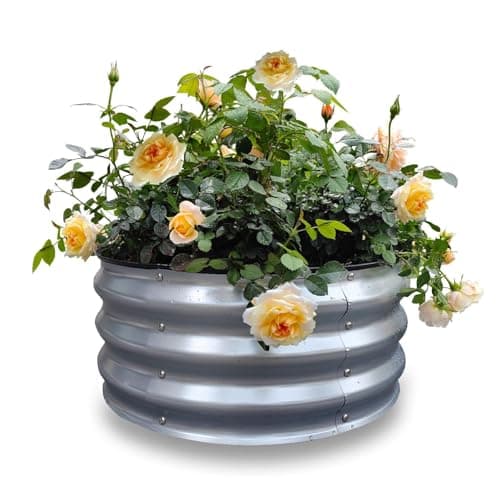 GARDMAX 2x2x1FT Galvanized Round Raised Garden Bed Kit, Metal Planter Boxes Outdoor with Easy Assembly, Large Garden Bed for Vegetables, Fruits, Flower, Herbs Silver