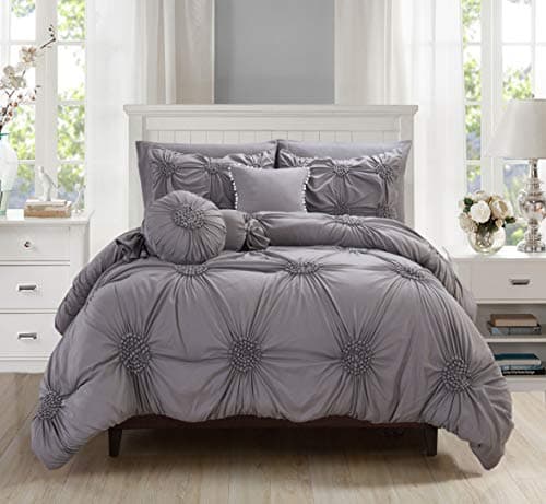 Elegant Comfort Luxurious, Softest, Coziest 10-PIECE Bed-in-a-Bag Sunflower Comforter Set, Silky Soft Complete Set Includes Bed Sheet Set with Double Sided Storage Pockets Featured, Full/Queen, Grey