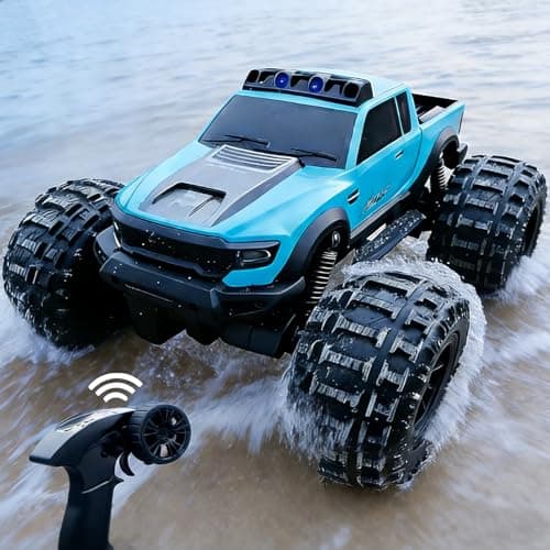 KB KAIBO 8816 1:12 Amphibious Remote Control Car with Full Proportional Steering-Fully Waterproof All Terrain RC Monster Truck for Kids 6-12+, 7.4V 4WD 2.4Ghz 60+ Min Dual Battery Blue