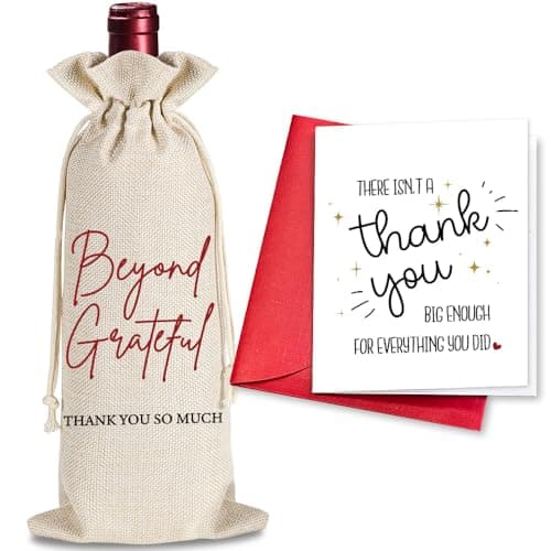YAANUNULU Beyond Grateful Thank You Wine Bag Gifts for Women Men, Graduation Appreciation Gifts, Bridal Shower, 1 Wine Bag with 1 Thankful Card