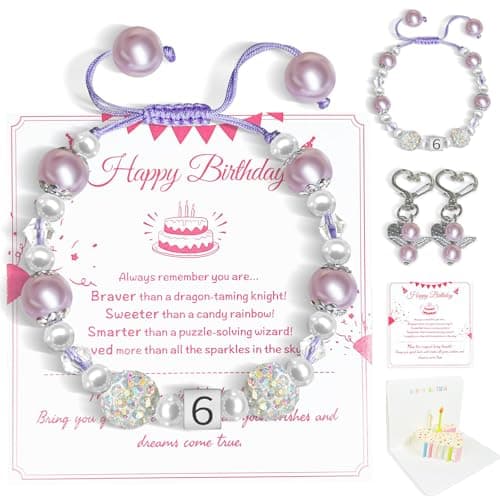 6 Year Girl Birthday Gift Girls 6th Bracelet with 3D Birthday Card and Mom&Daughter Pendants as 6th Birthday Gifts for Six-Year-Old Girls Six Year Old Birthday Gifts for Daughter Niece Granddaughter