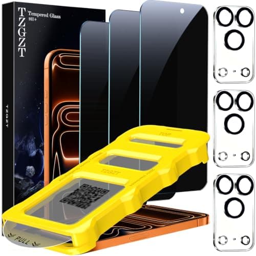 TZGZT 3 Pack Privacy Screen Protector for iPhone 17 Pro Max, 9H Tempered Glass, Military Grade Shatterproof, Dynamic Island Compatible, One-Step Install Frame, Case Friendly, Camera Lens Protector